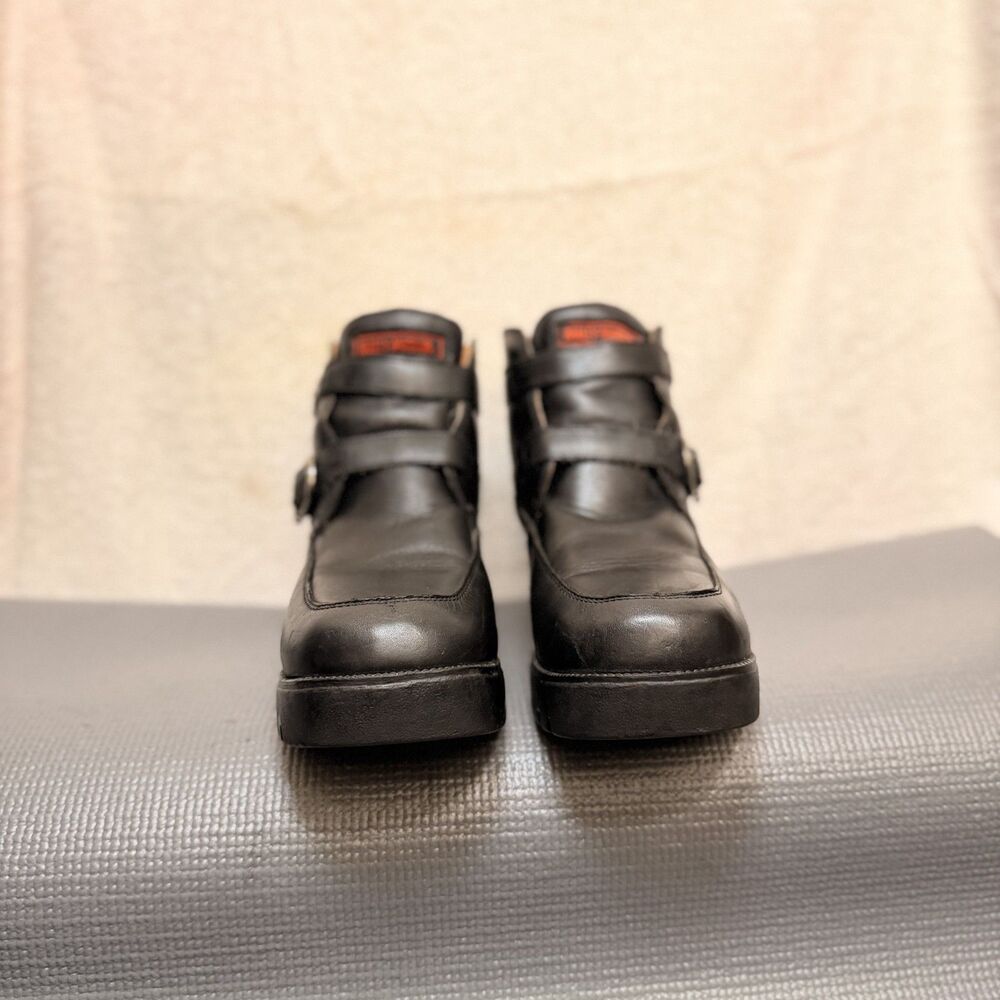 Harley-Davidson Womens Black Leather Ankle Moto‎ Boots Size 8M Buckle Strap